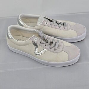 Vans Sport Suede Silver Lace Up Low Top high Shine Sneaker Women‎ Size 7.5 NWOB